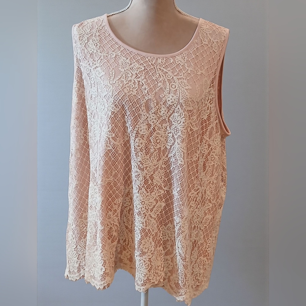 C Est 1946 Pink Lace Blouse Shell Tank Cami Womans 22w Feminine Romantic